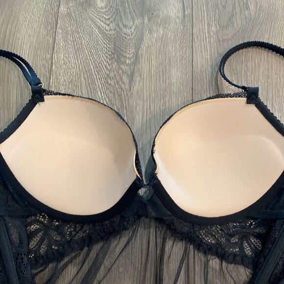 Victoria's Secret Babydoll  Black Lace Push Up Slip Size 36D - Picture 11 of 12